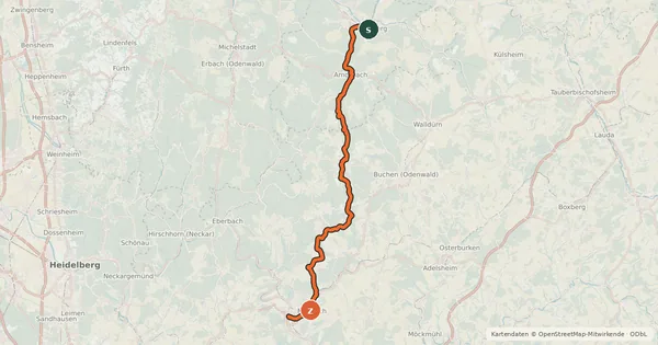 Kartenübersicht der Radroute Main-Neckar-Radweg