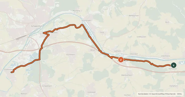 Kartenübersicht der Radroute Main Route Süd