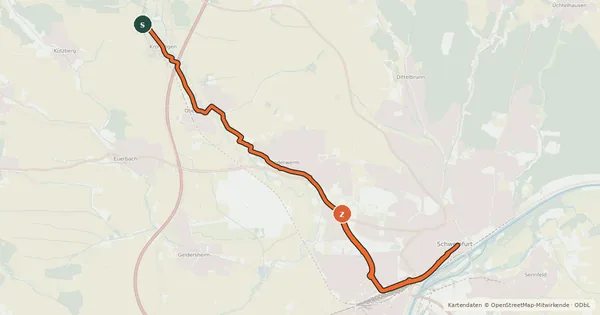 Kartenübersicht der Radroute Main-Saale-Radweg