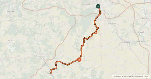 Kartenübersicht der Radroute Main-Tauber Radweg
