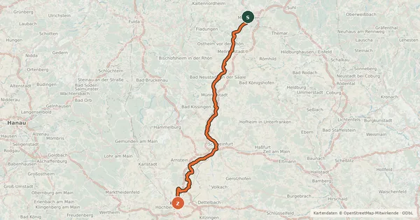 Kartenübersicht der Radroute Main-Werra-Radweg