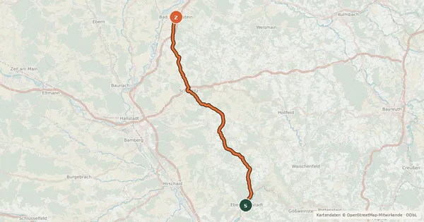 Kartenübersicht der Radroute Maintal-Leinleitertal-Radweg