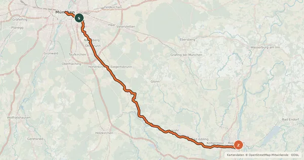 Kartenübersicht der Radroute Mangfall-Radweg