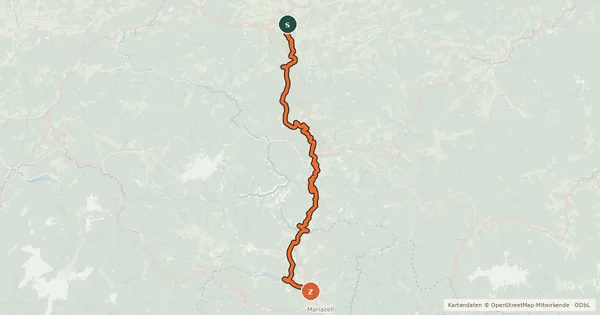 Kartenübersicht der Radroute Mariazellerbahn Strecke