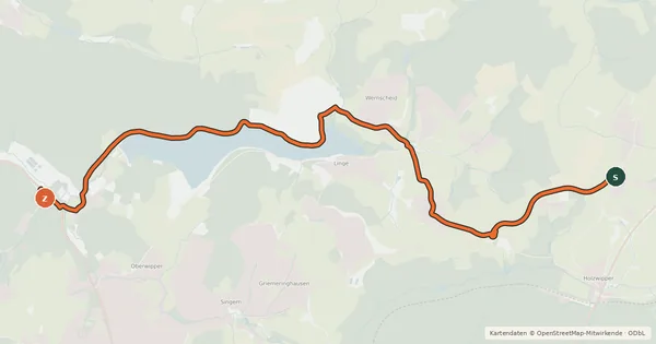 Kartenübersicht der Radroute Marienheide (27) - Marienheide (89)