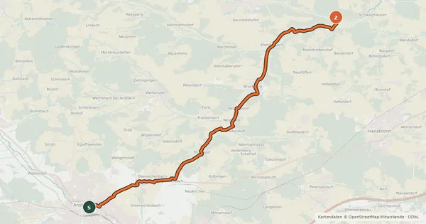 Kartenübersicht der Radroute Markgrafenweg