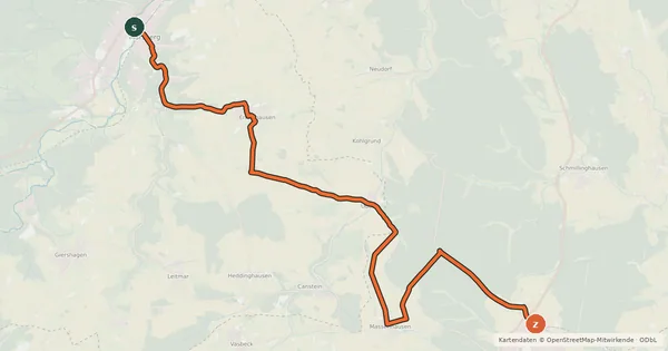 Kartenübersicht der Radroute Marsberg - Bad Arolsen
