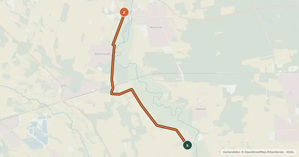 Kartenübersicht der Radroute Meinersen West (60) - Volkse (61)