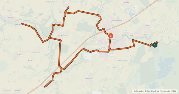 Kartenübersicht der Radroute Melkhus Radweg im Landkreis Rotenburg