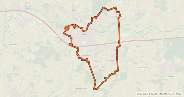 Kartenübersicht der Radroute Melle 1 - Rundweg Melle Mitte