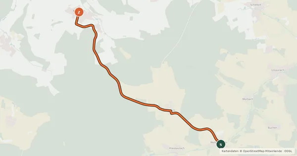 Kartenübersicht der Radroute Mettelaurach - Beerbach