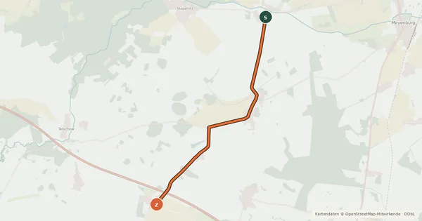 Kartenübersicht der Radroute Meyenburg (91) - Putlitz-Berge (92)