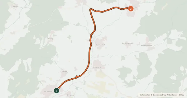Kartenübersicht der Radroute Mistelgau-Ahorntal