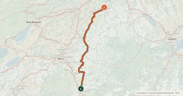 Kartenübersicht der Radroute Mittelländer Hügelroute