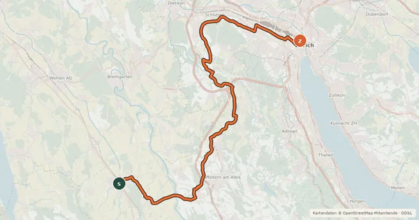 Kartenübersicht der Radroute Mittelländer Hügelroute