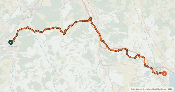 Kartenübersicht der Radroute Mittelländer Hügelroute