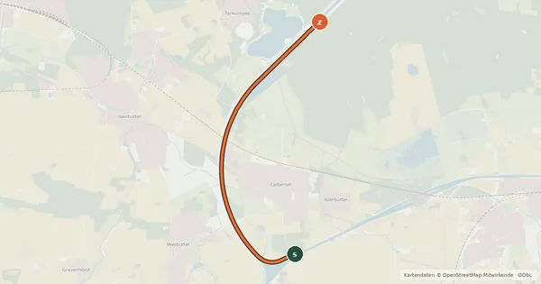 Kartenübersicht der Radroute Mittellandkanal Nord Abzweig Calberlah (77) - Tankumsee Elbe-Seitenkanal Ost (76)