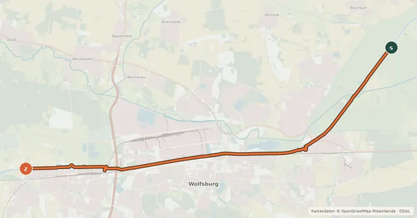 Kartenübersicht der Radroute Mittellandkanal Politz (07) - Mittellandkanal nördlich Containerhafen Fallersleben (00)