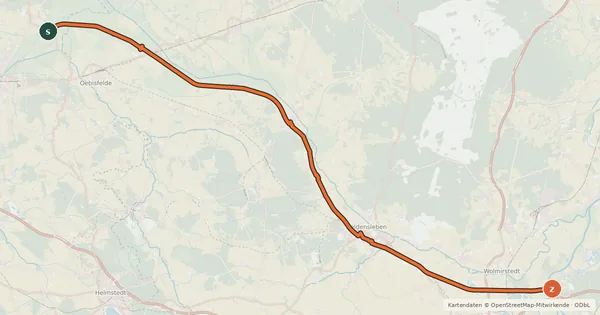 Kartenübersicht der Radroute Mittellandkanal Süd Abzweig Rühen (08) - Mittellandkanal östlich Elbe (55)