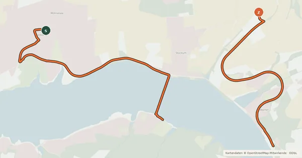 Kartenübersicht der Radroute Möhnesee - Tour Kanzelbrücke