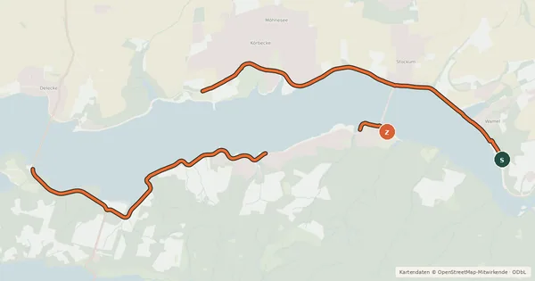 Kartenübersicht der Radroute Möhnesee Ufertour
