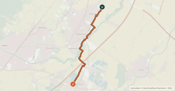 Kartenübersicht der Radroute Möllersdorf-Traiskirchen-Oyenhausen