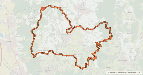 Kartenübersicht der Radroute Mörlenbach 1