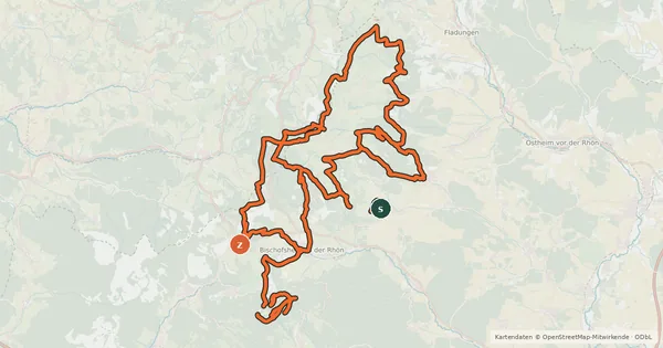 Kartenübersicht der Radroute Mountainbikenetz Rhön