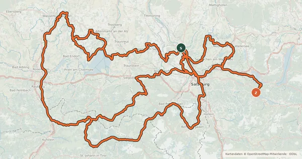 Kartenübersicht der Radroute Mozart-Radweg