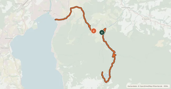 Kartenübersicht der Radroute MTB route Gmunden - Laudachsee via Äußere Laudach