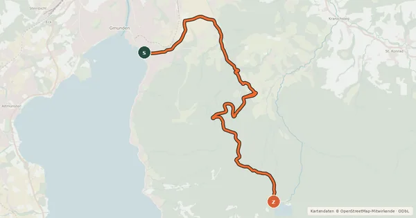 Kartenübersicht der Radroute MTB route Gmunden - Laudachsee via Franzl im Holz