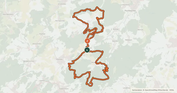Kartenübersicht der Radroute Mtb-rundstreckeModautalMo1