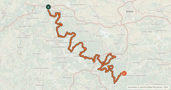Kartenübersicht der Radroute MTB-Strecke Rennsteig