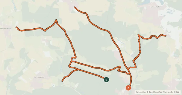 Kartenübersicht der Radroute mtb Verbindung Tauchersreuth Ziegelhütte