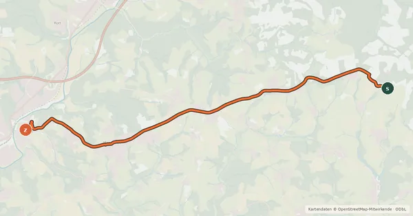 Kartenübersicht der Radroute Much (49) - (83) Overath