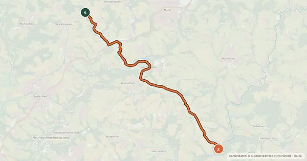 Kartenübersicht der Radroute Much Nackhausen (44) - Much Tüschenbonnen (51)