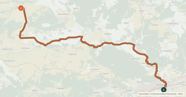 Kartenübersicht der Radroute Mühlenradweg Saale-Ilm