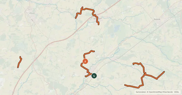 Kartenübersicht der Radroute Mühlenroute Radweg im Landkreis Rotenburg