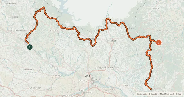 Kartenübersicht der Radroute Mühlviertlerweg