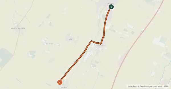 Kartenübersicht der Radroute Mülheim (10) - Friesheim (17)