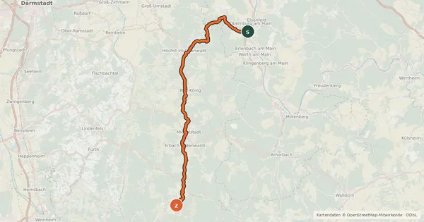 Kartenübersicht der Radroute Mümlingtal-Radweg