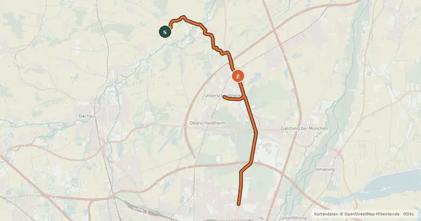 Kartenübersicht der Radroute München-Sulzrain