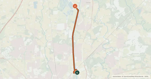 Kartenübersicht der Radroute Münster (38) - Münster (53)