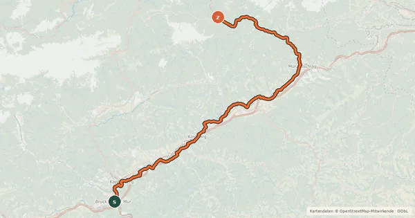 Kartenübersicht der Radroute Mürztalradweg