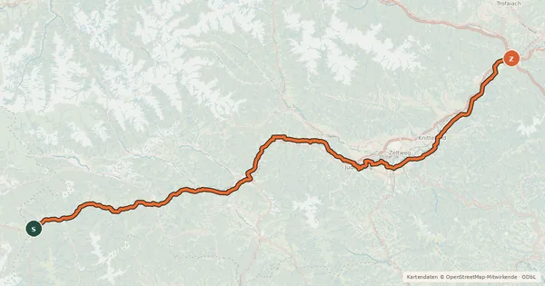 Kartenübersicht der Radroute Murradweg Abs. 2 (Predlitz - Sankt Michael in Obersteiermark)