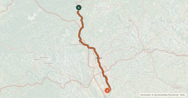 Kartenübersicht der Radroute Murradweg Abs. 4 Ostufer (Frohnleiten - Großsulz)