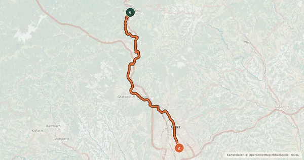 Kartenübersicht der Radroute Murradweg Abs. 4a Westufer (Frohnleiten - Graz)