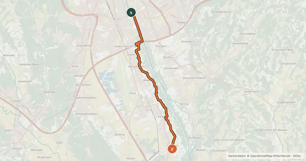 Kartenübersicht der Radroute Murradweg Abs. 4b Westufer (Graz KW Puntigam - Großsulz)