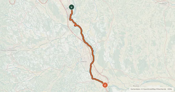 Kartenübersicht der Radroute Murradweg Abs. 5 (Großsulz – Spielfeld)
