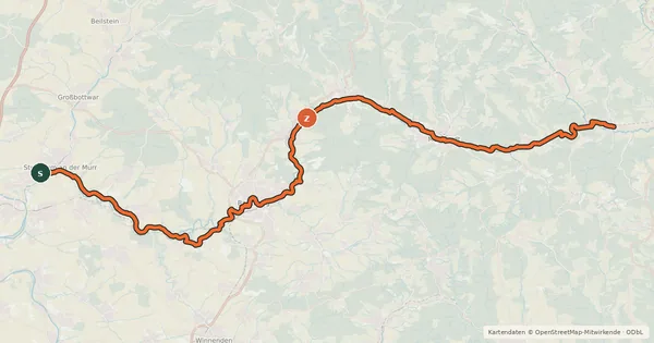 Kartenübersicht der Radroute Murrtal-Radweg